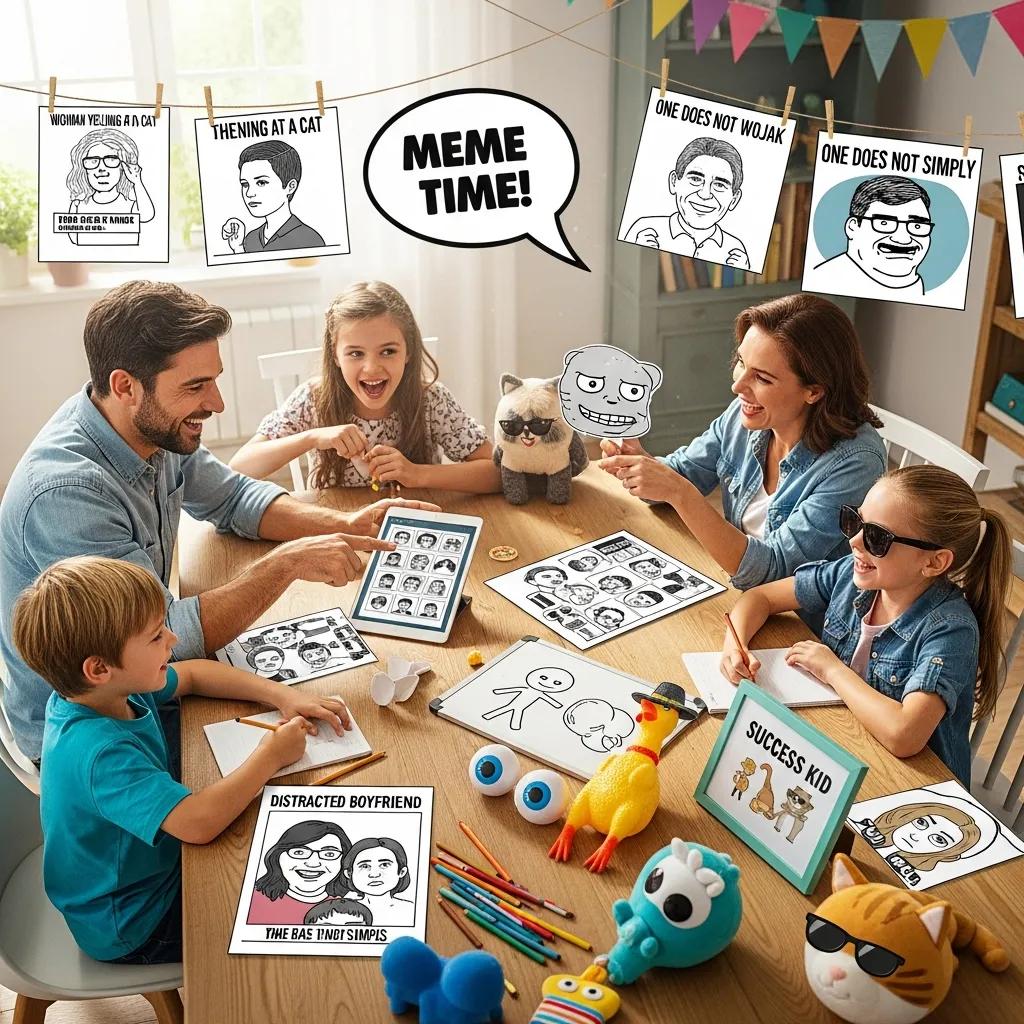 Family brainstorming fun and family-friendly meme ideas together
