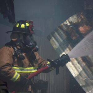 a firefighter putting out a fire