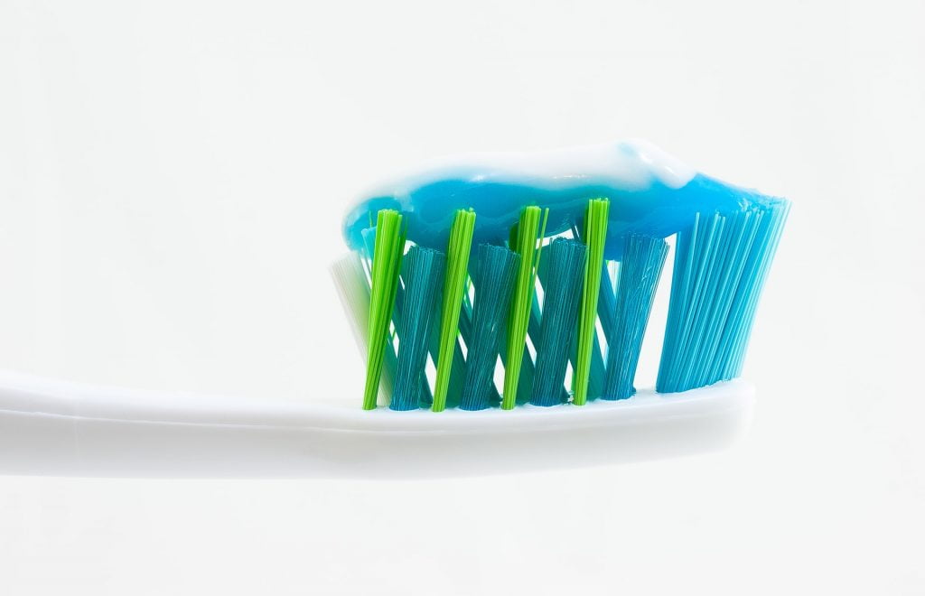 a blue plastic container with green sprouts